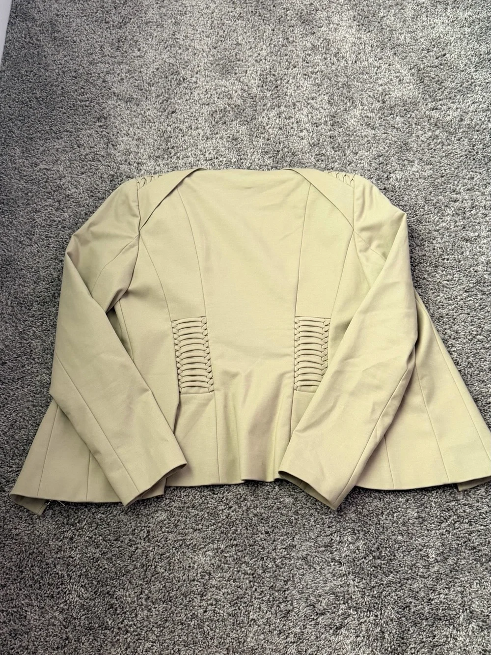Elie Tahari Light Beige Open-Front Blazer with Pleated Shoulder Detail
